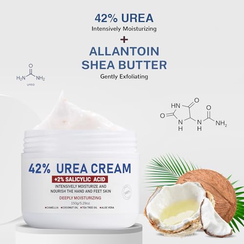 OUKEYA Urea Cream 42% plus Salicylic Acid 2%, Intensive Moisturizer for Dry, Rough Feet and Hands, Deep Hydration, Gentle Exfoliation, Pack of 4