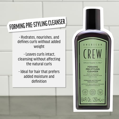 AMERICAN CREW Men's Pre-Styler Forming Shampoo for Textured & Curly Hair, Anti-Frizz & Curl Defining, With Jojoba Oil, Vegan, 8.5 fl oz