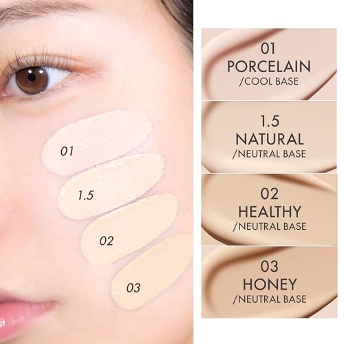 Amuse SEOUL Ceramic Skin Perfector Cushion Foundation (1.5 NATURAL) | Long-lasting, Lightweight, Semi-matte, Flawless Coverage, Hypoallergenic, Vegan, Korean Beauty (15g / 0.52oz.)