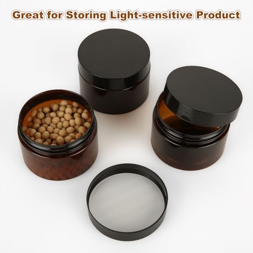 JMIATRY 50Packs 4OZ Plastic Amber Jars with Lids Refillable Ambers Plastic Jar 120ML/4 Ounce Empty Amber Plastics Containers for Cream, Cosmetic, Body Butter, Lotion