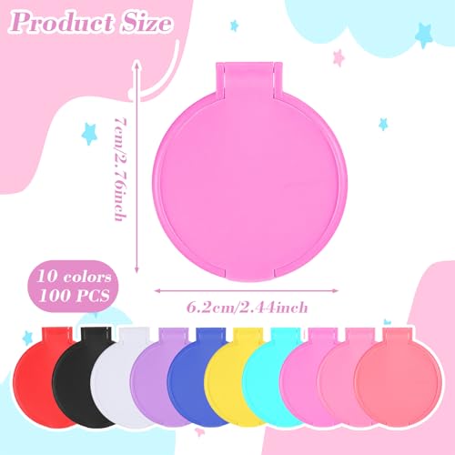 100 Pcs Compact Mirror Bulk, 10 Colors Mini Folding Mirrors for Women, Portable Pocket Makeup Mirrors for Purse, Travel, and Daily Use, Ideal for Party Favors and Gifts