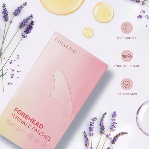 Forehead Wrinkle Patches | Reusable Overnight Smoothing Patches with Lavender Oil | Anti-Wrinkle Silicone Face Tape to Reduce Fine Lines, Prevent Creases | Non-Invasive Facial Pads | Pack of 4