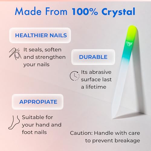 Starter Crystal Care Set - 3PC Includes Glass Foot Scraper, Medium Crystal File, and Cuticle Stick for Natural Nails, Glass File Kit