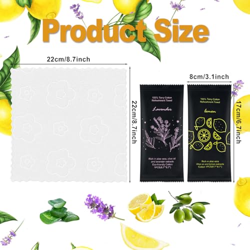 Moist Cotton Towel Bulk Moist Towelettes Individually Wrapped 8.7" x 8.7",White Towel Services,Refreshment Pre Moistened Towels Lavender and Lemon Scent for Travel Sport Party Spa Dentist Hote200