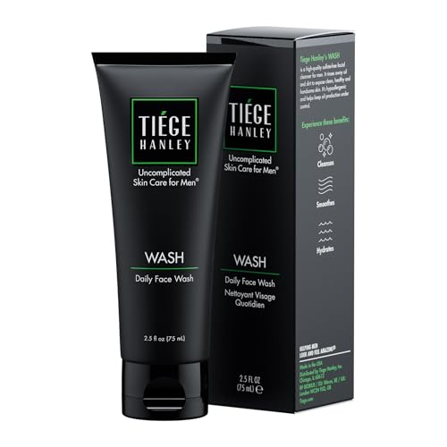 Tiege Hanley Daily Face Wash for Men, Gentle Fragrance-Free Cleanser with Jojoba Oil, Aloe, & Vitamin B3, Hydrating Foaming Formula for Deep Clean, Gentle on Sensitive Skin, Men¡¯s Skin Care, 2.5 Fl Oz