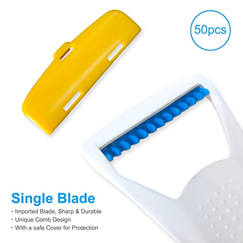 50Pcs Portable Disposable Razors, Skin Blade Razors, Individually Packaged Dry/Wet with Protection Cap, Stainless Steel Single Blade Hair Removal Prep Blade Razors for Women Men for Home&Summer Travel
