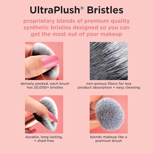Real Techniques Glitter All The Way Brush + Sponge 3 Piece Holiday Gift Set, Makeup Sponges & Makeup Brush For Liquid & Cream Foundation, Contour, & Blush, Stocking Stuffer, Limited Edition