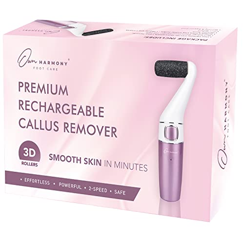 Electric Callus Remover for Feet: Professional Foot Care for Women by Own Harmony - Rechargeable Pedicure Tools - Electronic Foot File Pedi Sander - Best for Hard, Dry, Dead, Cracked Skin (3 Rollers)