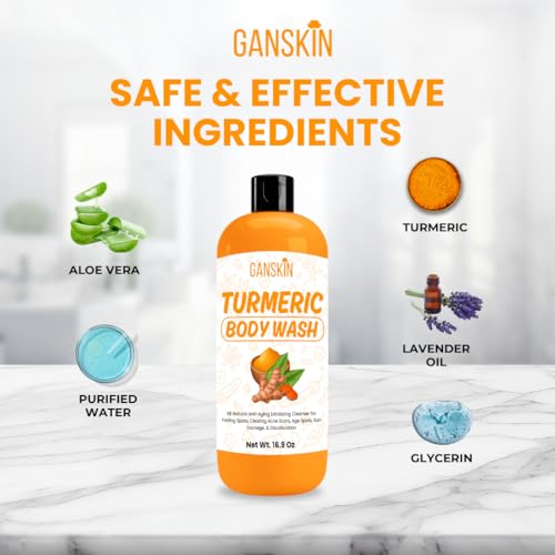 Turmeric Body Wash ? Skin Brightening Liquid Soap for Discoloration ? Natural Anti Aging Exfoliating Turmeric Body Wash for Spots, Acne, Sun Damage ? Bath Soap Skincare