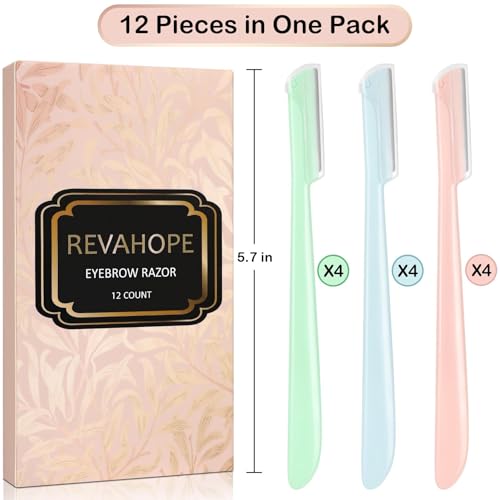 12 Pieces Eyebrow Razor, Dermaplane Razor with Blade Cover Face Razors for Women, Dermaplaning Tool for Face Peach Fuzz Face Shaver for Women and Men, Safe and Newbie Friendly