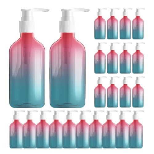 24 Pieces Empty Clear Gradient Color Pump Bottle, 8.4 oz Refillable Plastic Dispenser Bottles with Pump, Travel Lotion Container for Shampoo Hand Body Soap Oil Massage Moisturizer Face Cream Liquid
