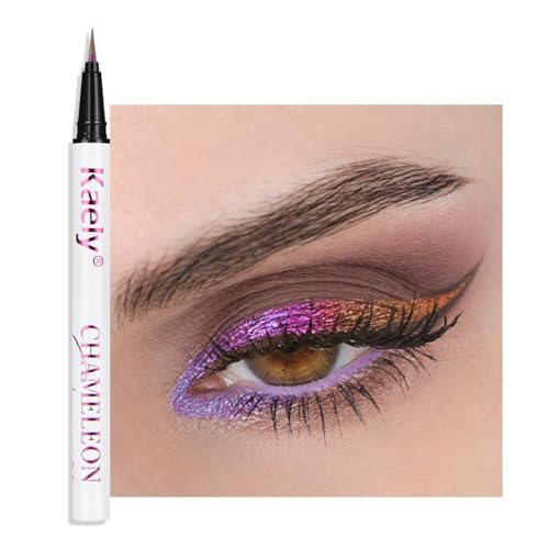 Kaely Chameleon Liquid Eyeliner, Glitter Metallic Chrome Eyeliner Liquid, Multichrome Eye Liner Waterproof Smudge Proof, High-Pigmented Makeup Looks, Quick-Drying, Cruelty-free, 04 Purple
