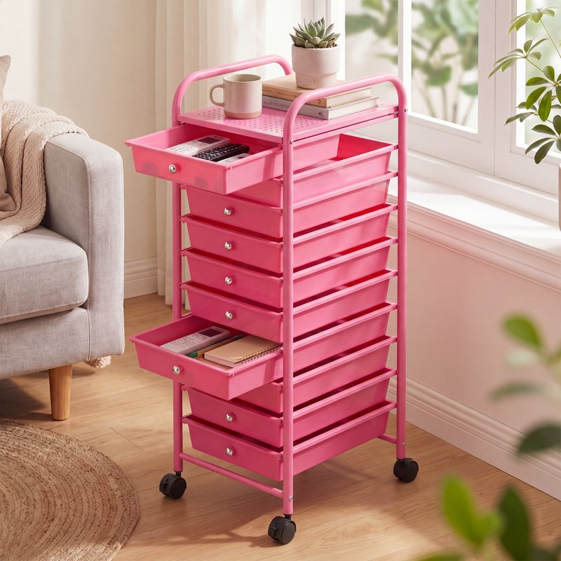 10-Drawer Mobile Storage Cart with Metal Frame & Locking Wheels - Multi-Purpose Organizer