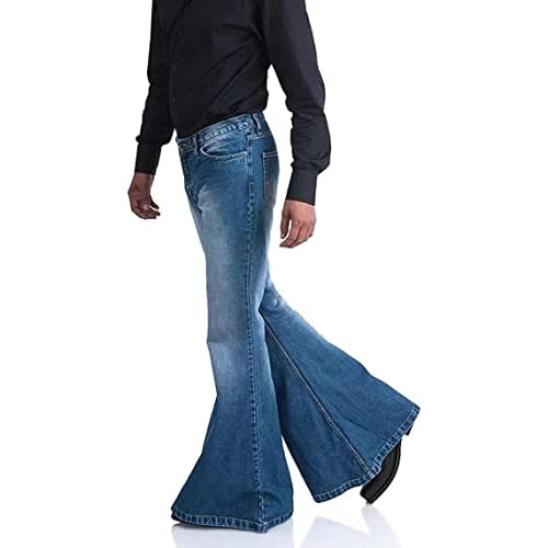 Men's Relaxed Vintage 60s 70s Bell Bottom Stretch Fit Classic Comfort Flared Flares Retro Leg Disco Denim Jeans Pants