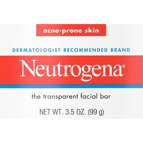 Neutrogena Facial Cleansing Bar for Acne-Prone Skin,Gentle Non-Medicated Daily Cleanser,Non-Comedogenic Transparent Soap with Glycerin,No Dyes or Detergents,3.5 oz,(Pack of 3)