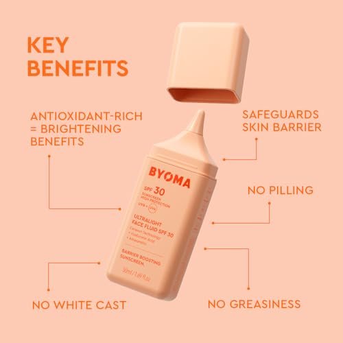BYOMA SPF 30 Face Fluid - Ultra-Lightweight Facial Sunscreen for All Skin Tones - Luminous Glow, No White Cast - SPF Moisturizer Strengthens Skin Barrier - 1.69 fl.oz