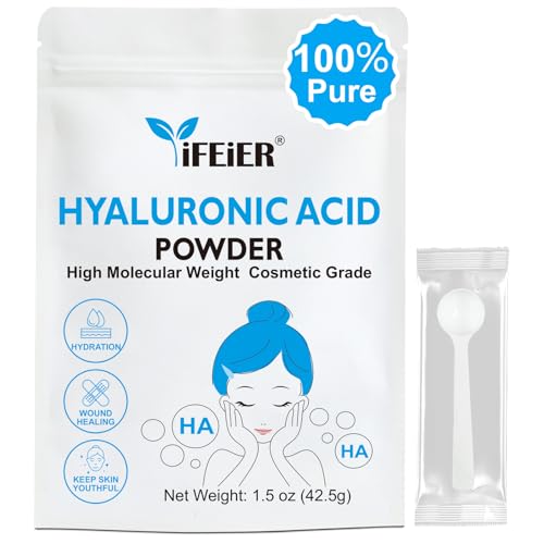 Hyaluronic Acid Powder | High Molecular Weight Hyaluronic Acid Serum Powder | 1.5oz(42.5g) Cosmetics Grade | Sodium Hyaluronate | LMW HMW HA ingredient to make gel for DIY Serums