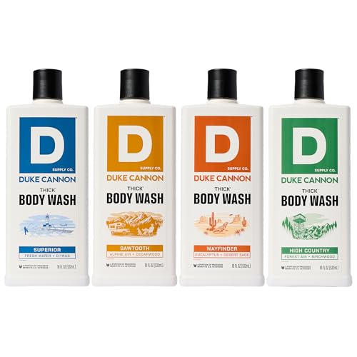 Duke Cannon Supply Co. THICK High-Viscosity Body Wash for Men the Scent Seeker Variety 4 Pack - Premium Ingredients, Plant-Based Thickeners, Superior Lather, Natural Exfoliate, 17.5 Fl Oz (4 Pack)