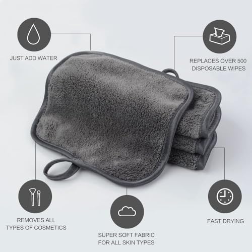 SINLAND Makeup Remover Cloth Reusable Makeup Remover Towels 6" x 6" Microfiber Face Cloth for Washing Face Makeup Remover Pads Soft Face Washcloth with Mesh Bag 12 Pack Just Water