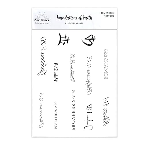 One Grace Foundations of Faith Christian Temporary Tattoos - Inspirational Scripture Selections - Motivational Bible Verse Words and Christian Cross Tattoos