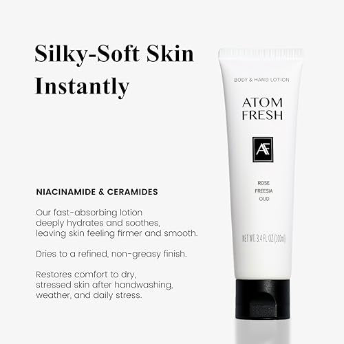 Atom Fresh Hand Cream for Women, Rose Freesia Oud | Deep Repair Hand Lotion with Ceramides & Niacinamide | Strengthens Skin Barrier & Soothes Dry, Sensitive Hands | Fast-Absorbing, Vegan (3.4 fl oz)