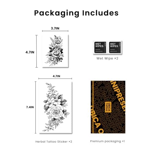 Semi Permanent Tattoos, 2 Sheets Realistic Large Thigh Temporary Tattoo for Women Adult, Fake Tattoos for Arms Calves Waist, Waterproof, No Reflective, Lasts 1 Weeks(Sexy Floral Rose Tattoo)