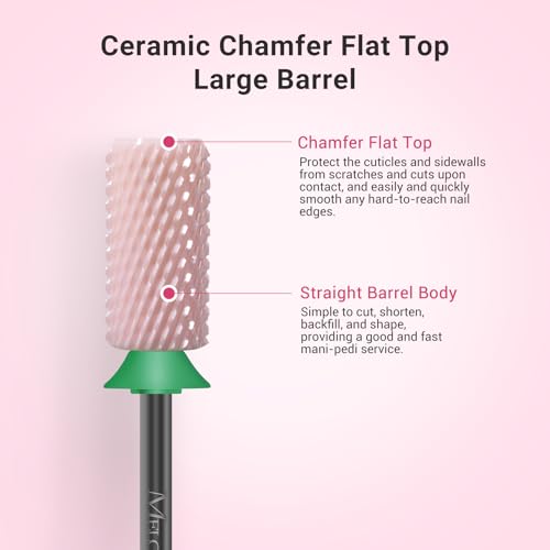 MelodySusie Nail Dust Collector with Ceramic Chamfer Flat Top Large Barrel Nail Drill Bits