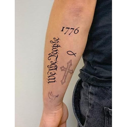 Semi Permanent Tattoo Men, 2 Sheets Realistic Cross Christian Temporary Tattoos for Men, Lasts 1 Weeks, Develops Fully in 48H, Waterproof and Non-Reflective, Cool Cross Tattoo