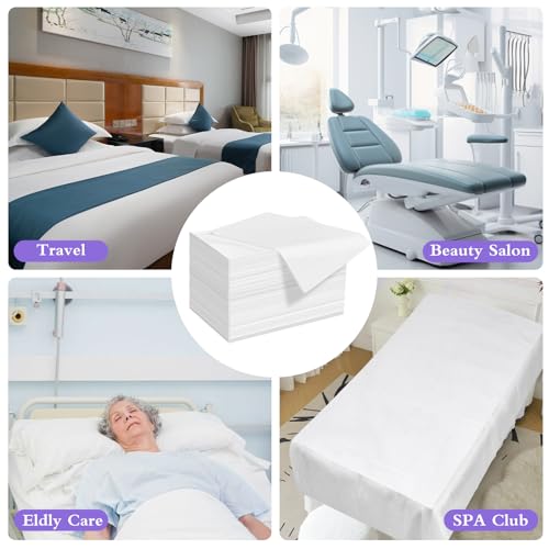 100 Pack Disposable Bed Sheets ? 31.5 x 71 in Waterproof Non-woven Sheets for Massage, Spa, Tattoo & Salon Tables(White)