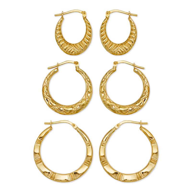14K Gold Plated Sterling Silver Crystal Hoop Earrings Set - 3 Pairs, Women's Jewelry