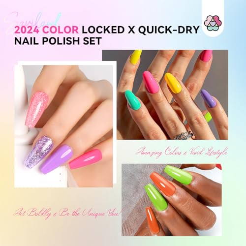 SAVILAND Nail Polish Set: Quick Dry Nail Polish Fingernail 20+3 Pcs Bright Neon Red Green Glitter Regular Nails Polish Kit with Base Top Polish Nail Art Polish DIY At Home Gift for Girls