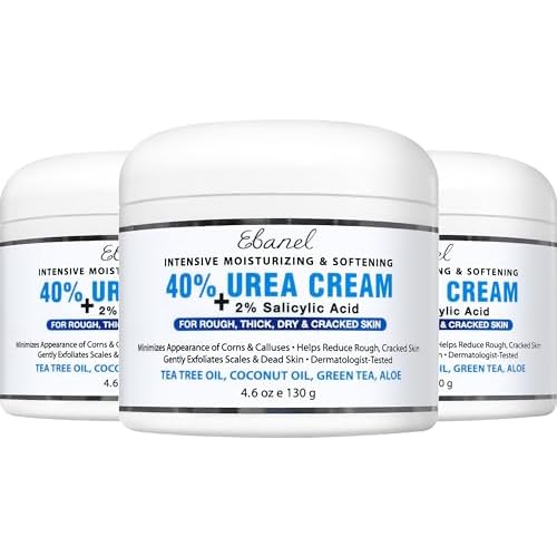 Ebanel Urea Cream 40% plus Salicylic Acid 2%, Foot Cream for Dry Cracked Heels Feet Knees Elbows Hands, Foot Dead Skin Cuticle Callus Remover Toenail Softener, Keratolytic Skin Barrier Repair, 3-Pack