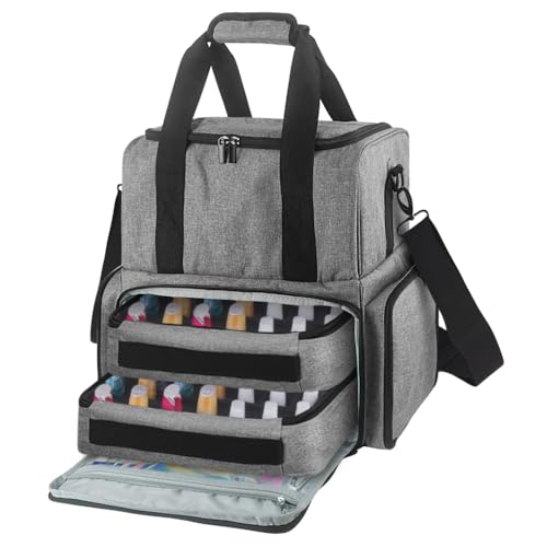 Nail Polish Organizer Case, Nail Kit Bag, Holds 70 Bottles, 2 Removable Pouches and Tool Storage, Nail Polish Carrying Case Gift for Manicurists, Grey