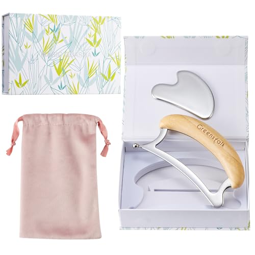 Greenstalk 2 in 1 Whole Body Stainless Steel Gua Sha Set for Muscle Relief, Wooden Massage Tools,Portable Body Scrapers Tool for Neck, Back, Feet Recovery.