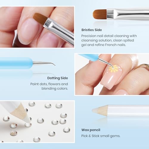 Beetles Gel Polish Nail Glue with Nail Gems Set, 15ml Nail Rhinestone Glue &120+2000Pcs Crystal Glass AB Rhinestones For Nails art, Nail Gems with Double-Ended Clean Up Nail Brush Gifts for Girls