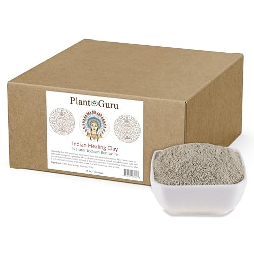 Plant Guru Sodium Bentonite Clay Powder 15 lbs. Bulk Wholesale 100% Natural Indian Healing Clay - Deep Pore Cleansing Facial And Body Mask - Detox Clay for Face, Hair, Acne, and Bath.
