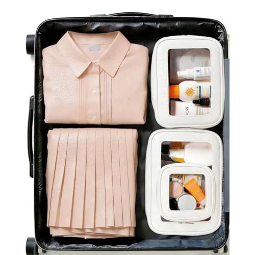 3Pcs Clear Makeup Bag Set for Women, Waterproof Travel Clear Makeup Bag Small Toiletry Bag Skincare Pouch Portable Travel Cosmetic Bag with Zipper Compact Car Organizer Bag for Essentials (White Set)