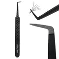 Ms.Queen Lash Tweezers for Eyelash Extensions, Diamond Grip 90 Degree Fiber Tip Volume Lash Extension Tweezers,Black