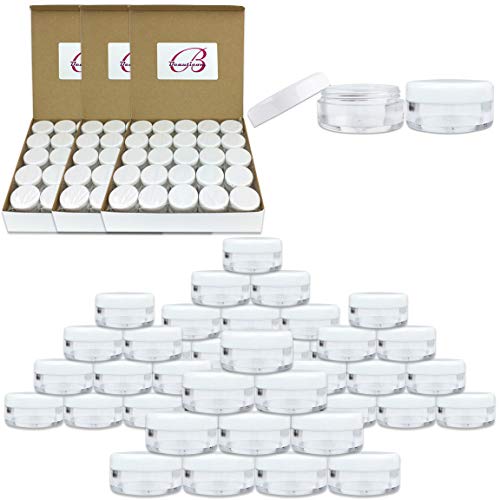 (Quantity: 200 Pieces) Beauticom 5G/5ML Round Clear Jars with White Lids for Lotion, Creams, Toners, Lip Balms, Makeup Samples
