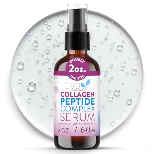 Eva Naturals Multi Peptide Face Serum ? Anti Aging Collagen Peptides for Plump & Firm Skin Elasticity, Wrinkle & Fine Line Renewal, Fragrance Free Firming Facial Skincare - 2 oz