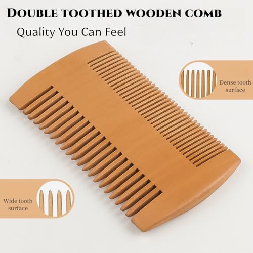 Beard Brush and Comb Set for Men Boar Bristle Beard Brush, Wooden Comb & Travel Pouch White Elephant Gifts, Christmas Stocking Stuffers for Husband Dad Boyfriend Portable Beard Grooming Kit