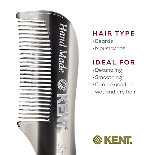 Kent A 81T Graphite X-Small Gentleman's Beard and Mustache Pocket Comb, Fine Toothed Pocket Size for Facial Hair Grooming and Styling. Saw-cut of Cellulose Acetate, Hand Polished. Hand-Made in England