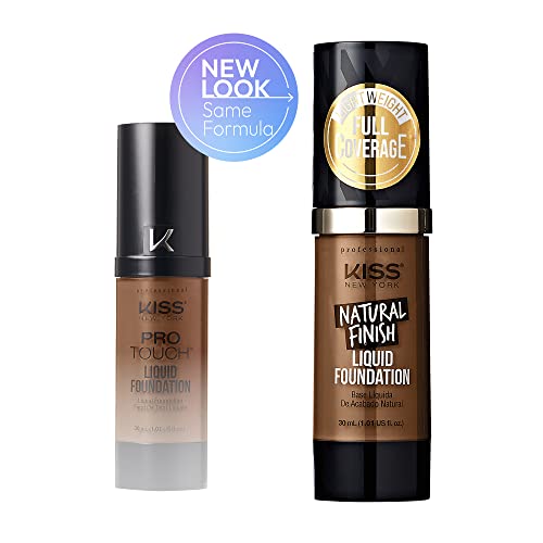 Kiss New York Professional Liquid Foundation - Lightweight and Hydrating Formula, Natural Finish, Control Shine, Cover Pores, Medium to Full Coverage, Green Tea Extract (Caramel)