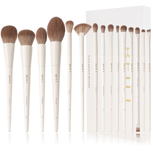 BEILI 15-Piece Makeup Brush Set, Premium Synthetic Bristles, Foundation Powder Contour Blush Concealer Eye & Blending Brushes, Elegant Full Face Collection