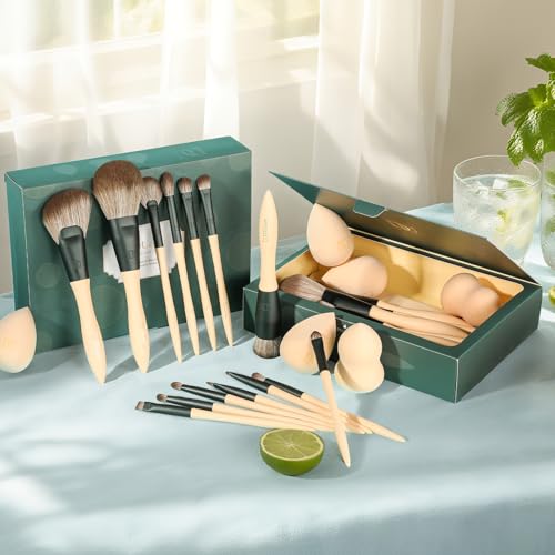 DUcare Makeup Gift Set 18PCS,with 14pcs Makeup Brush Set 3Pcs Makeup Sponges 1PC Cosmetic Bag for Foundation Blending Powder Blush Concealers Eye Shadows