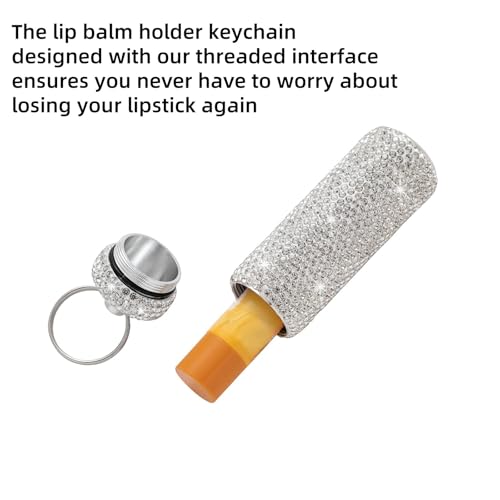 Chapstick Holder Key Chain 2Pcs Lip Balm Gloss Holder Keychain Bling Lipstick Case for Purse Portable Metal Chap Stick Organizer Cute Key Chain Accessories for Women (Sliver)