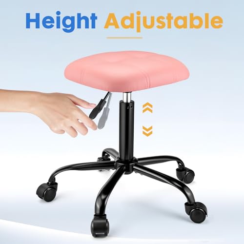 Square Rolling Stool with Wheels Height Adjustable Swivel Stools Office Chair Stable Base Foot
