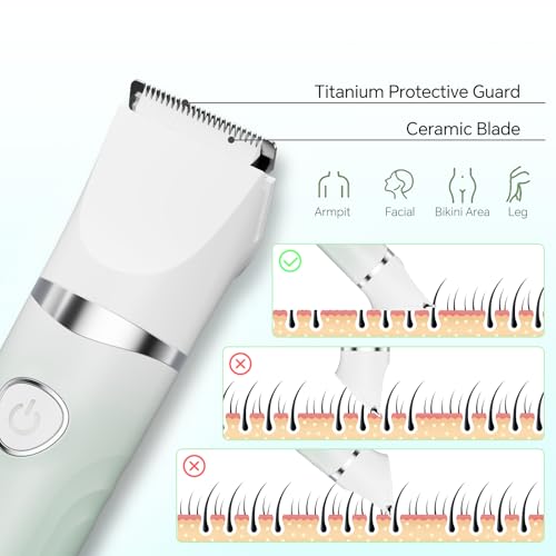 Bikini Trimmer for Women, 3-in-1 Electric Razors for Silk Skin, Wet/Dry Body Hair Shaver for Face Nose Eyebrow Arms Armpit Legs Pubic Area, Painless, IPX7 Waterproof, Ceramic Blade