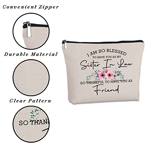 Sister In Law Gifts Zipper Makeup Bag - Friendship Gifts for Unbiological Sister - Birthday, Christmas, Wedding Novelty Present Ideas for Women, Friends