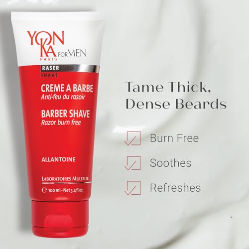 Yon-ka Men's Barber Shave Cream | Razor Burn Free Shaving Cream | Patchouli & Peppermint | Soothes Sensitive Skin | Allantoin & Vitamin B5 | for Thick Beards & Smooth Shaves | 3.4 fl oz